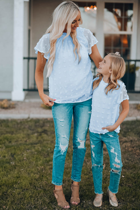 Ruffled Sleeve Swiss Dot T-Shirts